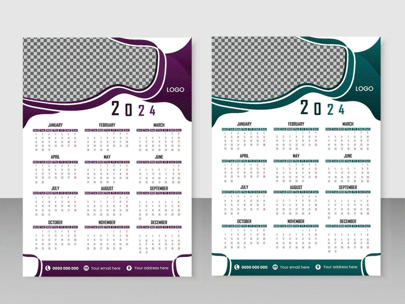 colorida, minimalista, simples e abstrato formas 2024 calendário Projeto. vetor