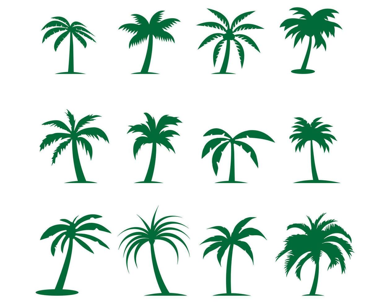Preto Palma árvores estão conjunto isolado em uma branco fundo. Palma silhuetas. Projeto do Palma árvores para cartazes, bandeiras, e promocional Unid. vetor ilustração