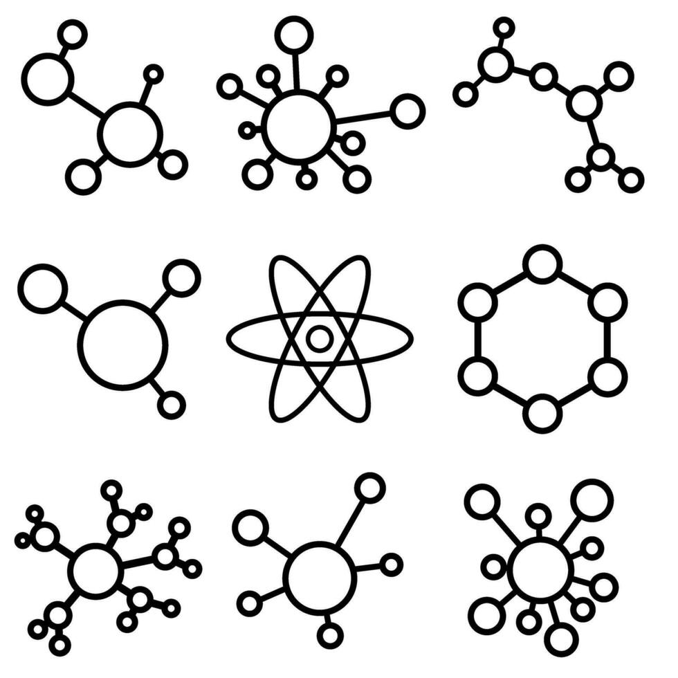 molécula ícone vetor definir. química ilustração placa coleção. científico símbolo. químico títulos logotipo.