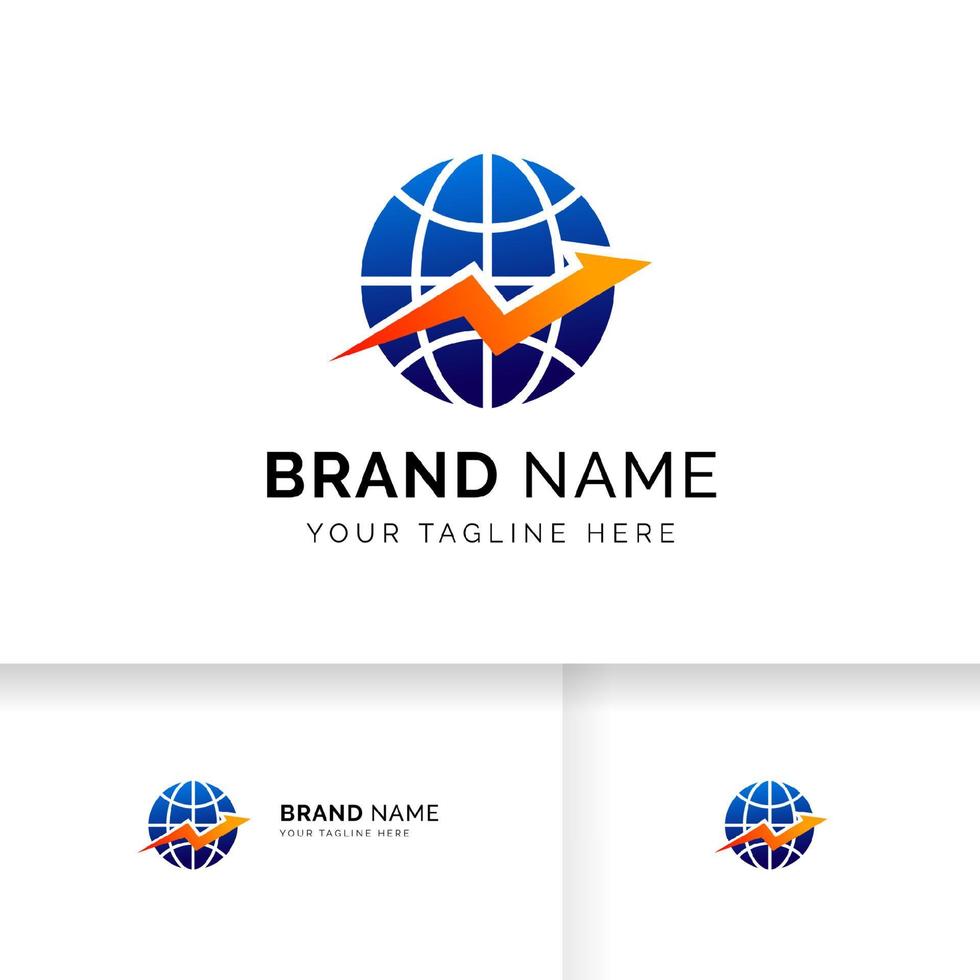 logotipo dos mercados de ações mundiais. logotipo da empresa global com o ícone de seta e globo. vetor