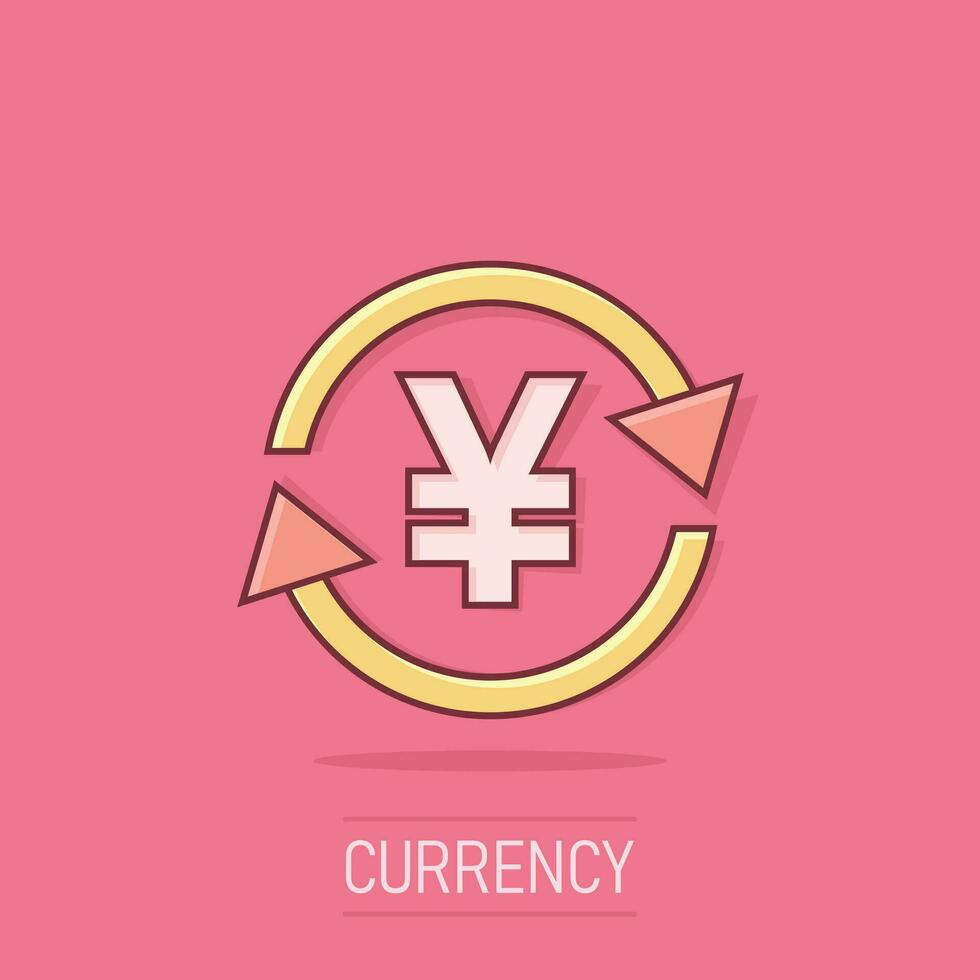 ienes de desenho vetorial, ícone de moeda de dinheiro yuan em estilo cômico. pictograma de ilustração do conceito de moeda de ienes. conceito de efeito de respingo de negócios de dinheiro da ásia. vetor