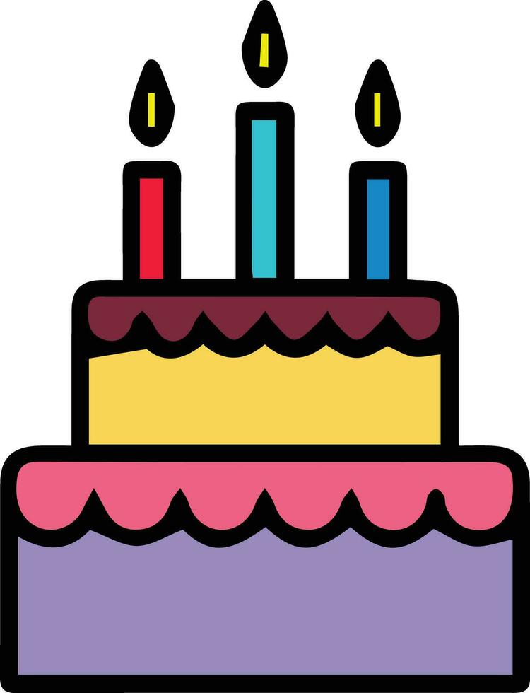 aniversário bolo com velas bolo ícone. símbolo do a feriado, aniversário. festivo bolo com uma vela. isolado vetor ilustração.gráfico, saboroso, coleção, glacê, realista, doce, balão, plano.