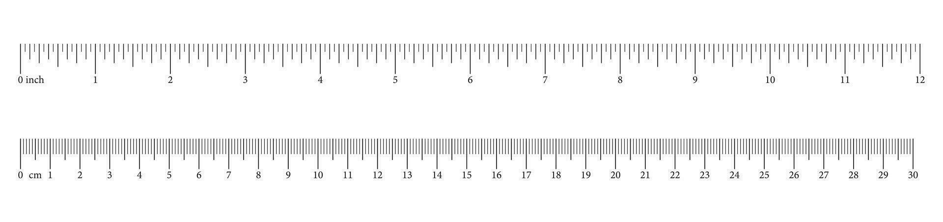 medindo gráficos com 30 centímetros, 12 polegadas. governantes escala com números. comprimento medição matemática, distância, altura. conjunto do de costura ferramenta. vetor ilustração.