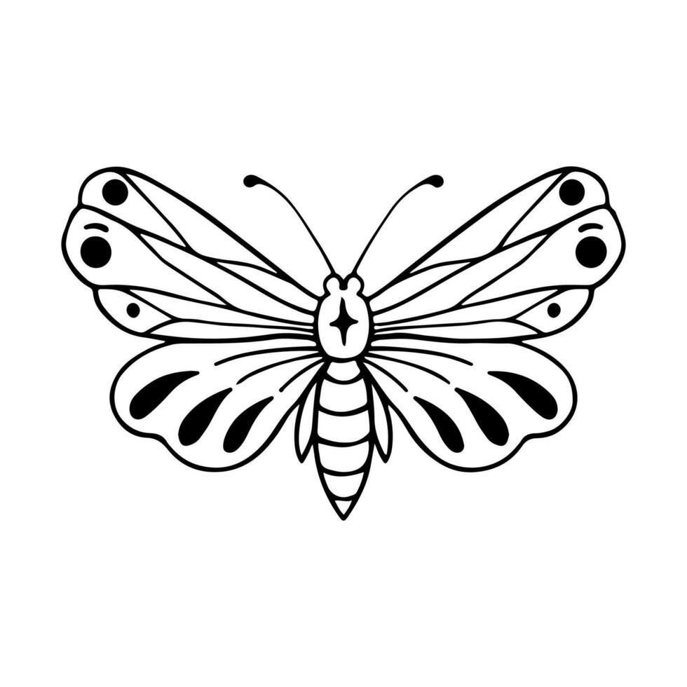 celestial borboleta rabisco ilustração. mão desenhado lindo linha arte borboleta tatuagem. isto boho borboleta estão Boa para Projeto do místico projeto, cartão e poster fazendo, decoração roupas, etc vetor