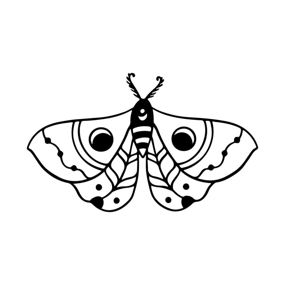 celestial borboleta rabisco ilustração. mão desenhado lindo linha arte borboleta tatuagem. isto boho borboleta estão Boa para Projeto do místico projeto, cartão e poster fazendo, decoração roupas, etc vetor