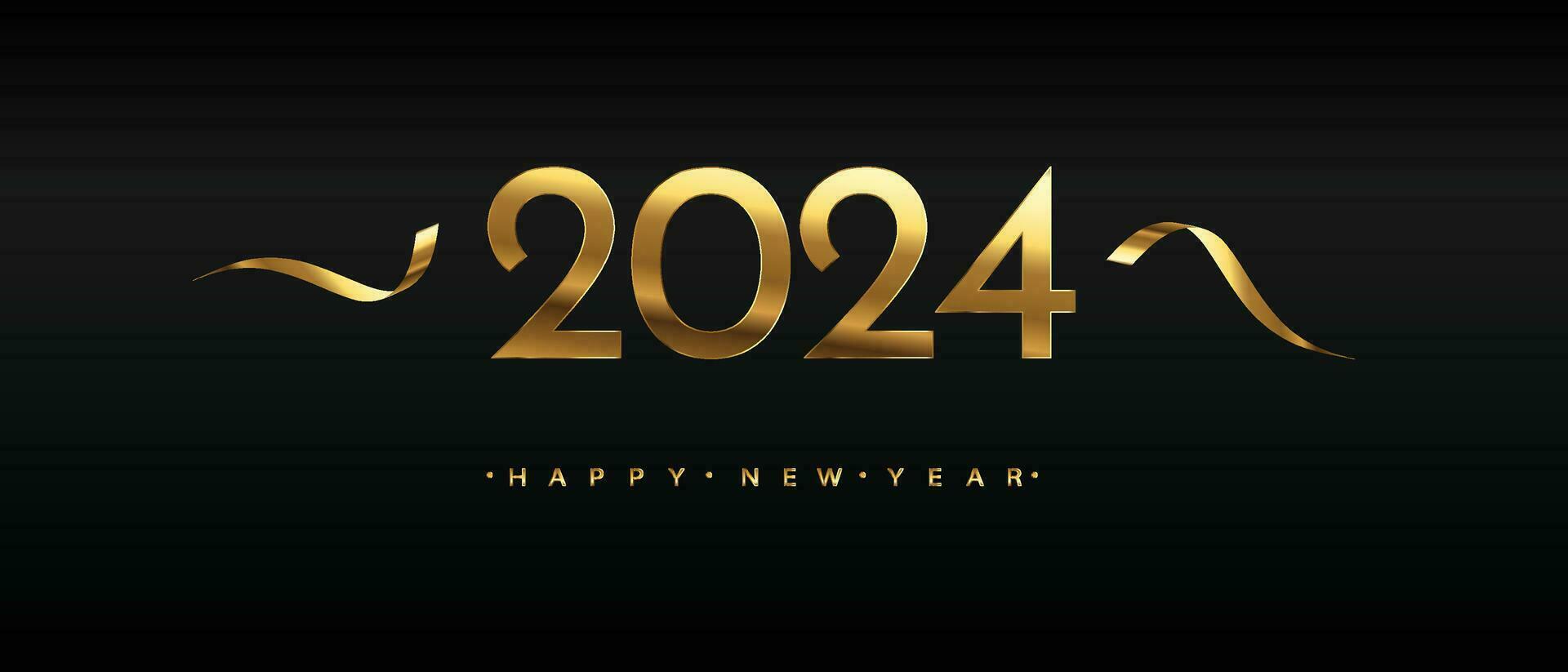 dourado feliz Novo ano 2024 vetor Projeto Preto fundo