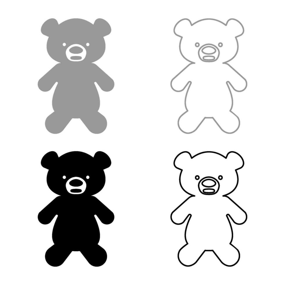 brinquedo pelúcia Urso fofa boneca conjunto ícone cinzento Preto cor vetor ilustração imagem sólido preencher esboço contorno linha fino plano estilo