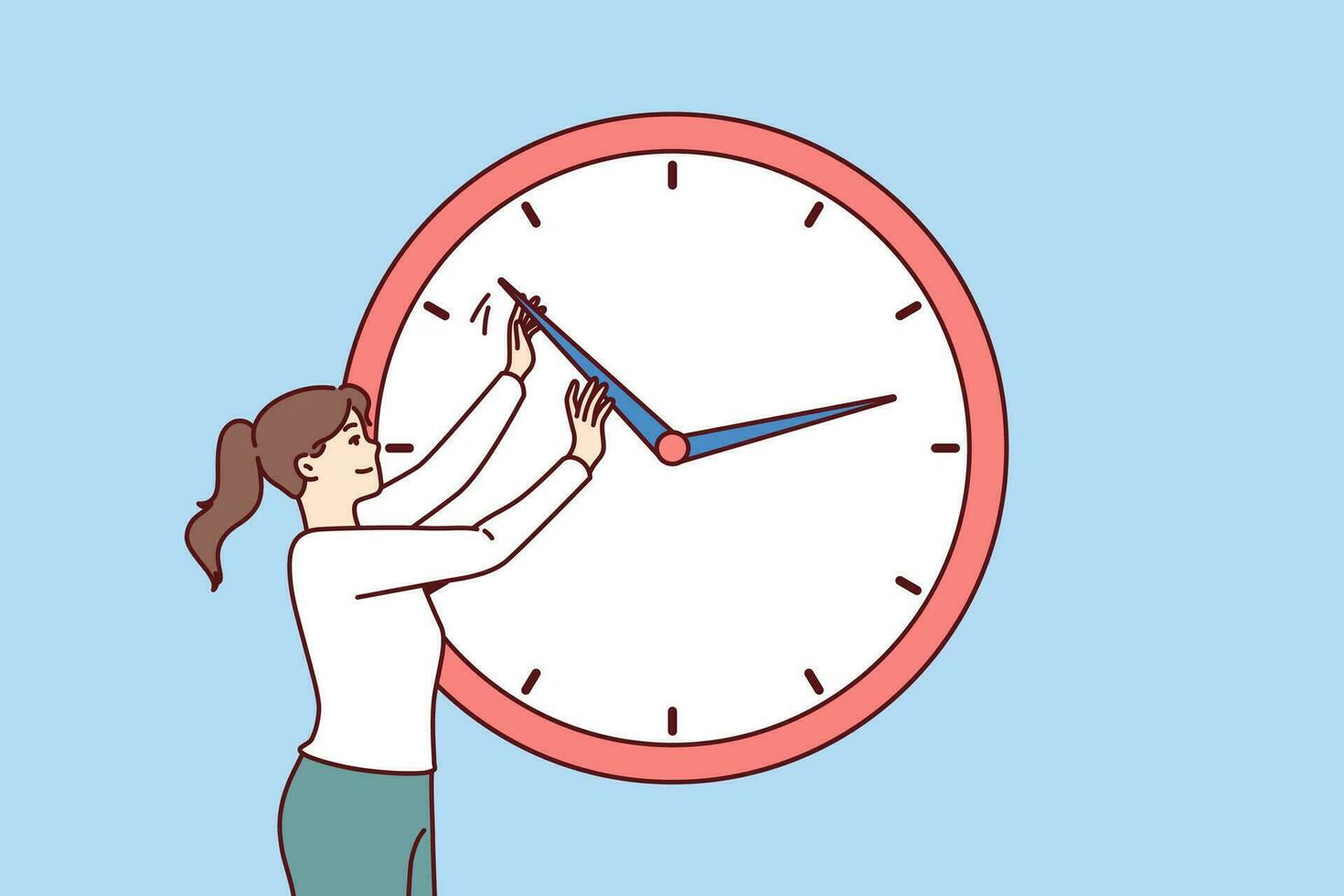 empresária práticas Tempo gestão e movimentos mãos do gigante relógio para tornar-se Mais produtivo vetor