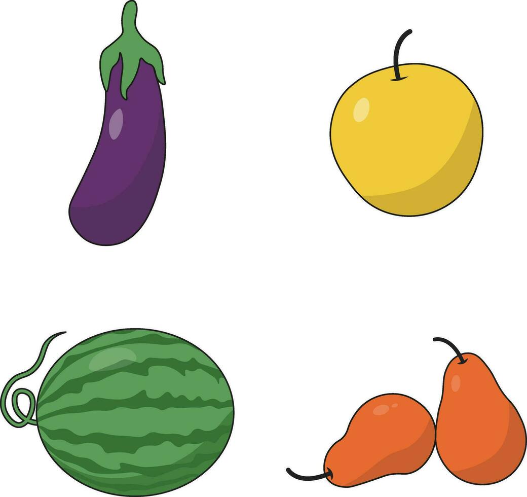 frutas e legumes com diferente tipos. isolado em branco fundo. vetor ilustração definir.