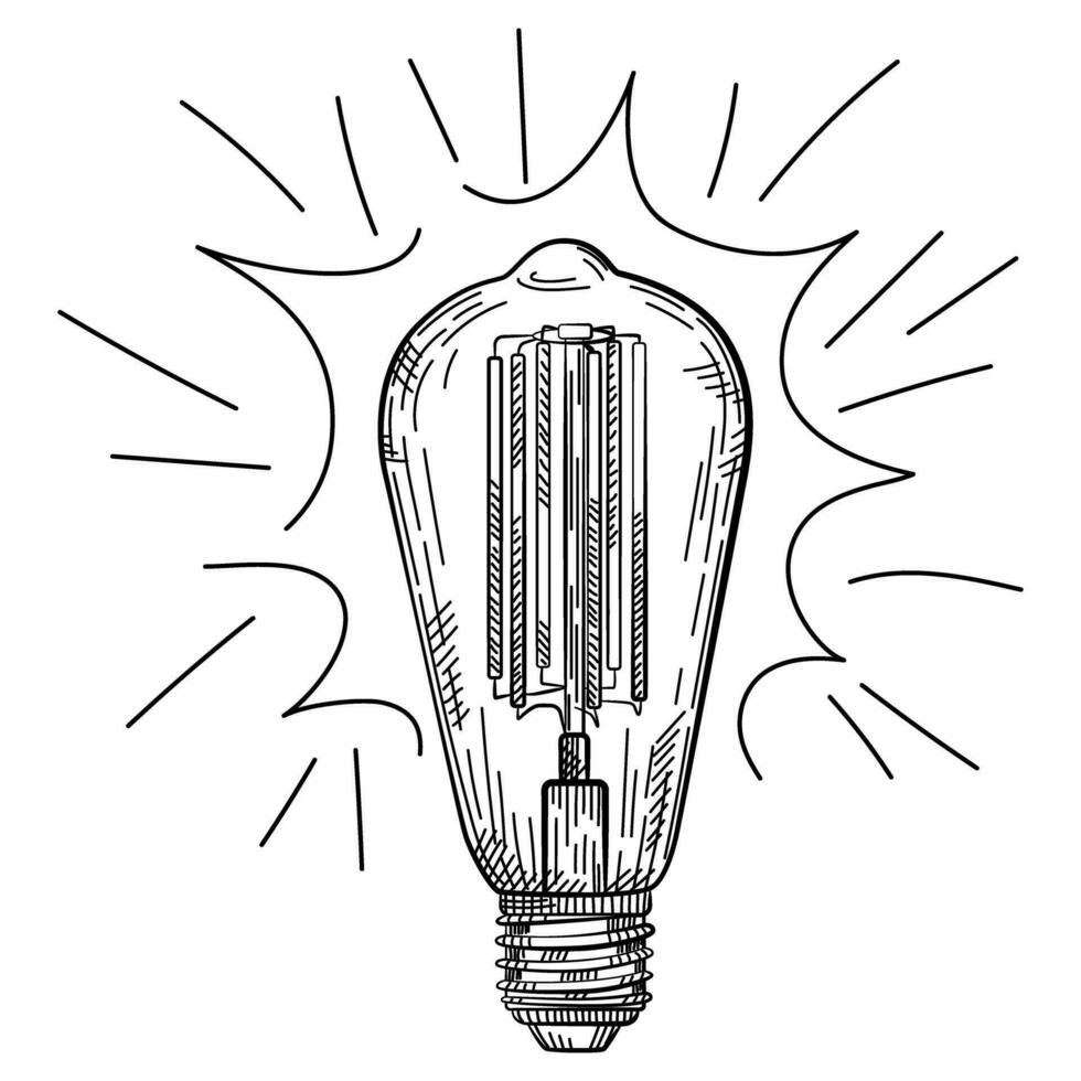 desenhado à mão retro luz lâmpada esboço. estilo vintage lâmpada ilustração. vetor
