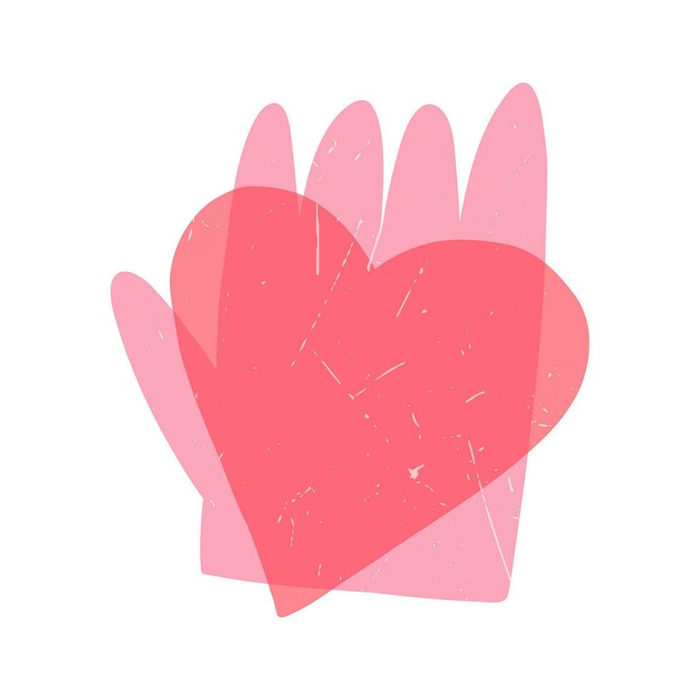 mão segurando coração, desenho animado plano vetor ilustração com grunge textura, isolado em branco fundo. conceitos do amor, dia dos namorados dia, caridade e doações.