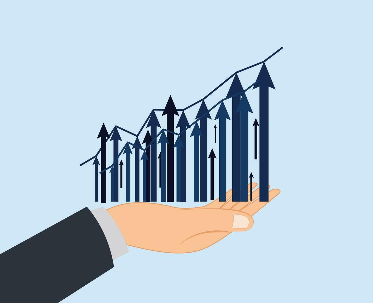 estoque mercado gráfico gráfico dentro uma homem de negocios mão vetor