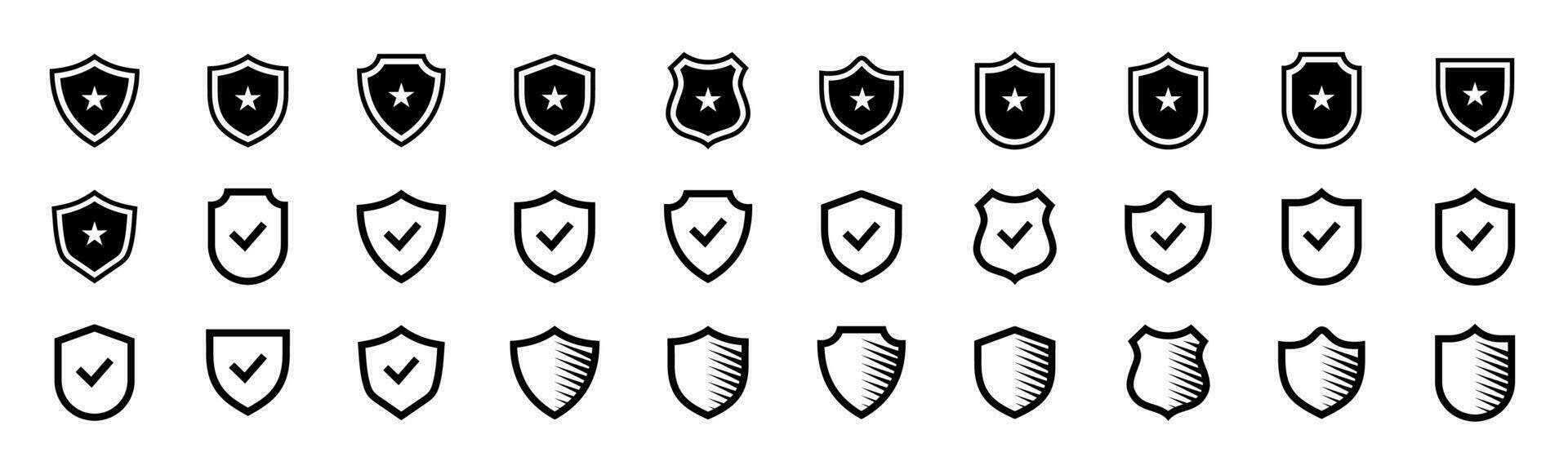 coleção do escudo ícones, defesa, prevenção, proteção, editável e redimensionável eps 10. vetor