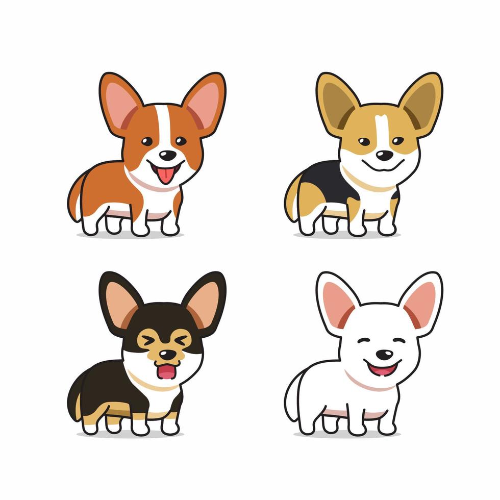 conjunto de cão corgi de personagem de desenho animado de vetor