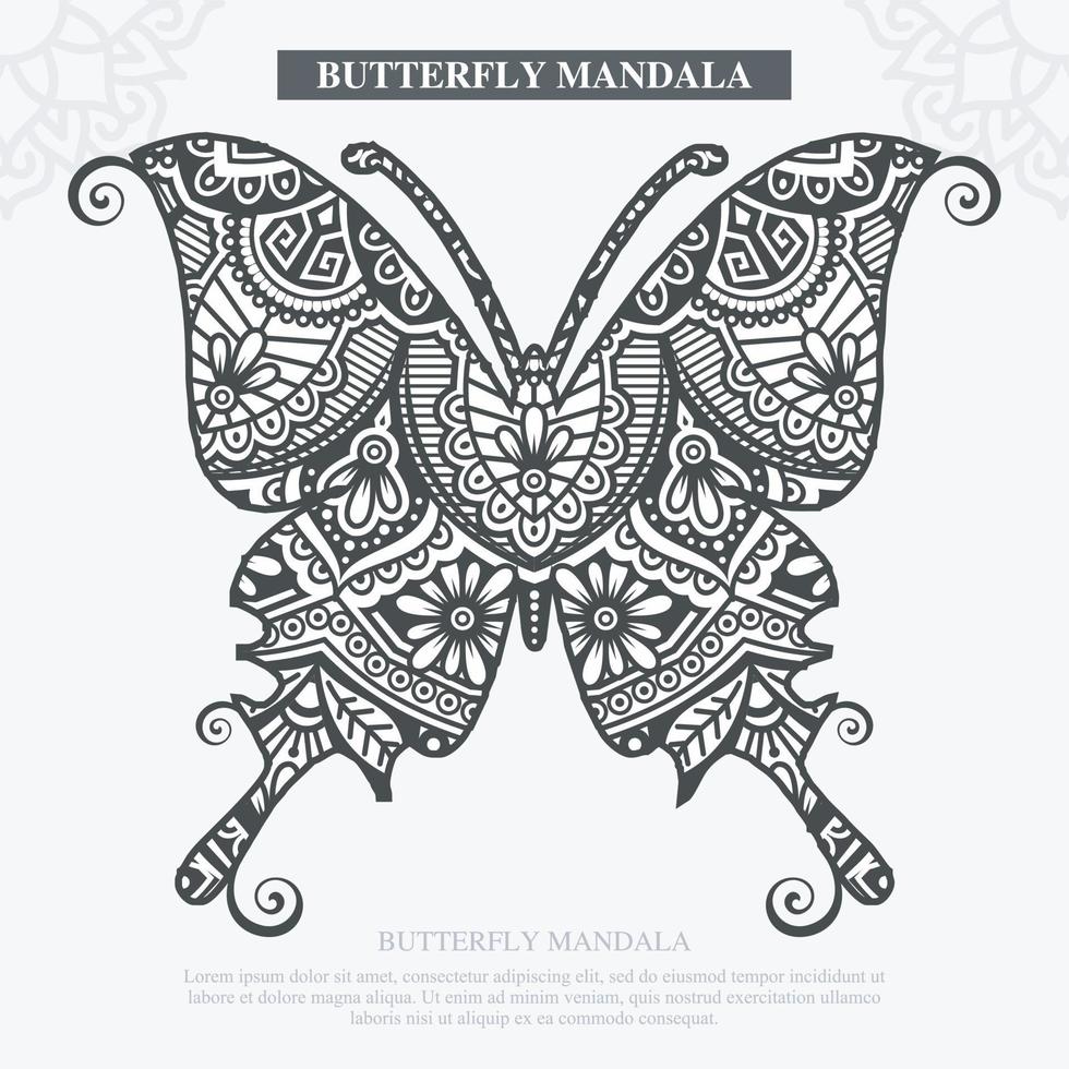 vetor de mandala de borboleta. decoração vintage. ilustração vetorial.