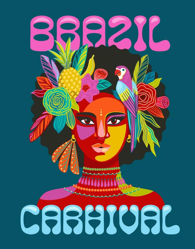 poster com retrato do mulher dentro Brasil carnaval roupa. vetor abstrato ilustração. Projeto para carnaval conceito e de outros usar