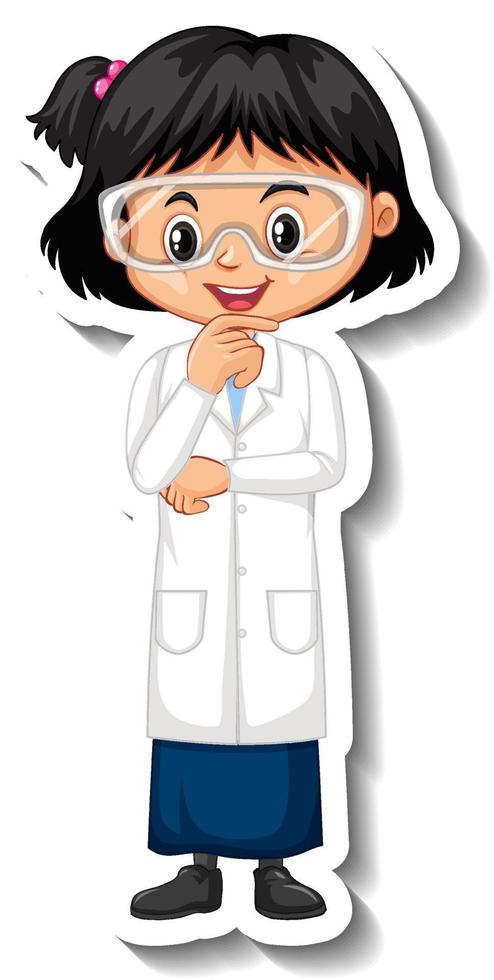 Autocolante de personagem de desenho animado de rapariga cientista vetor