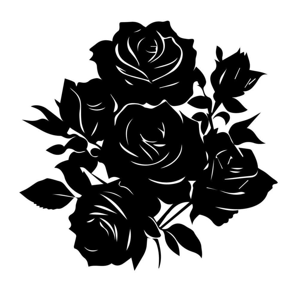 Preto rosas ramalhete silhueta isolado em uma branco fundo. vetor ilustração.