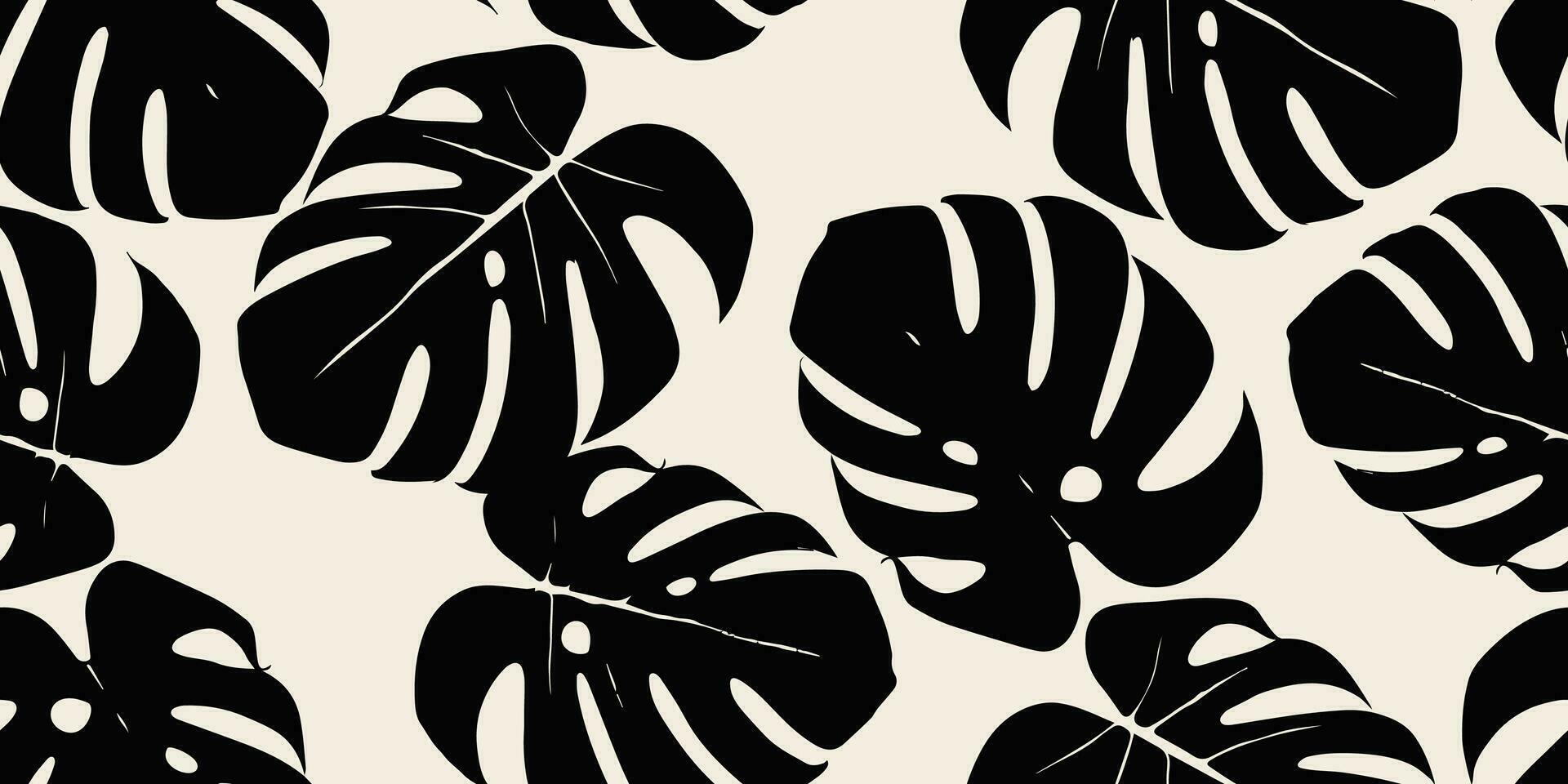 monstera folha desatado padronizar. mão desenhado tropical folhas. moderno impressão dentro Preto e branco cor. natural enfeites para têxtil, tecido, papel de parede, casa decoração, fundo. vetor