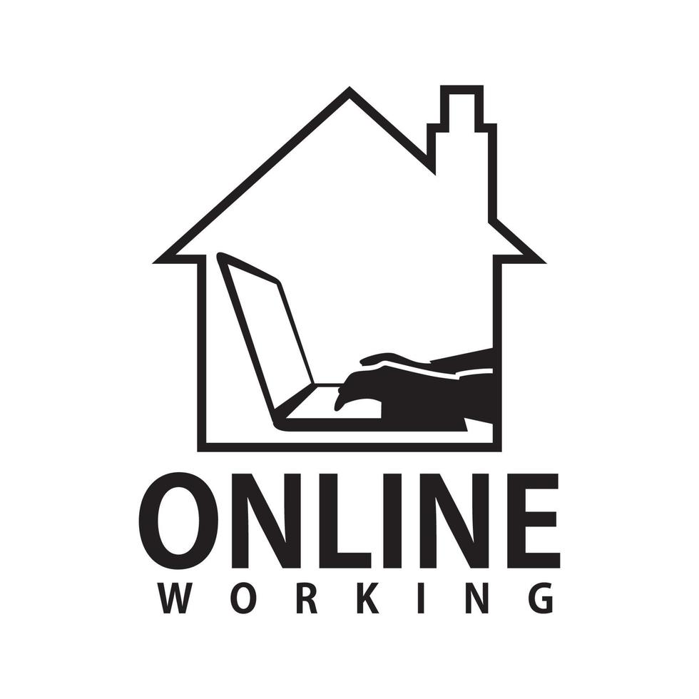 vetor de logotipo de ícone de trabalho on-line em casa