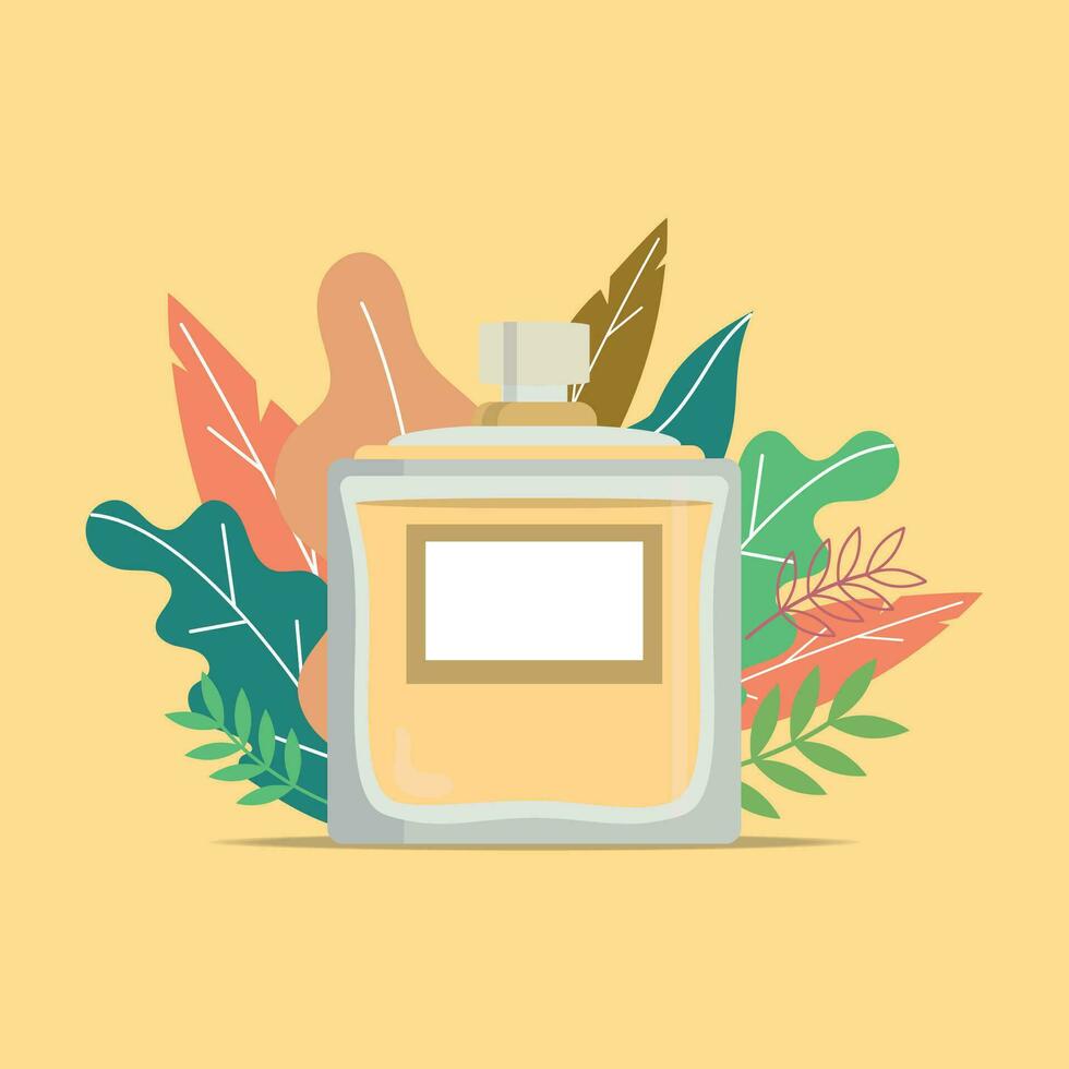 isolado perfume garrafa com natural folhas vetor ilustração