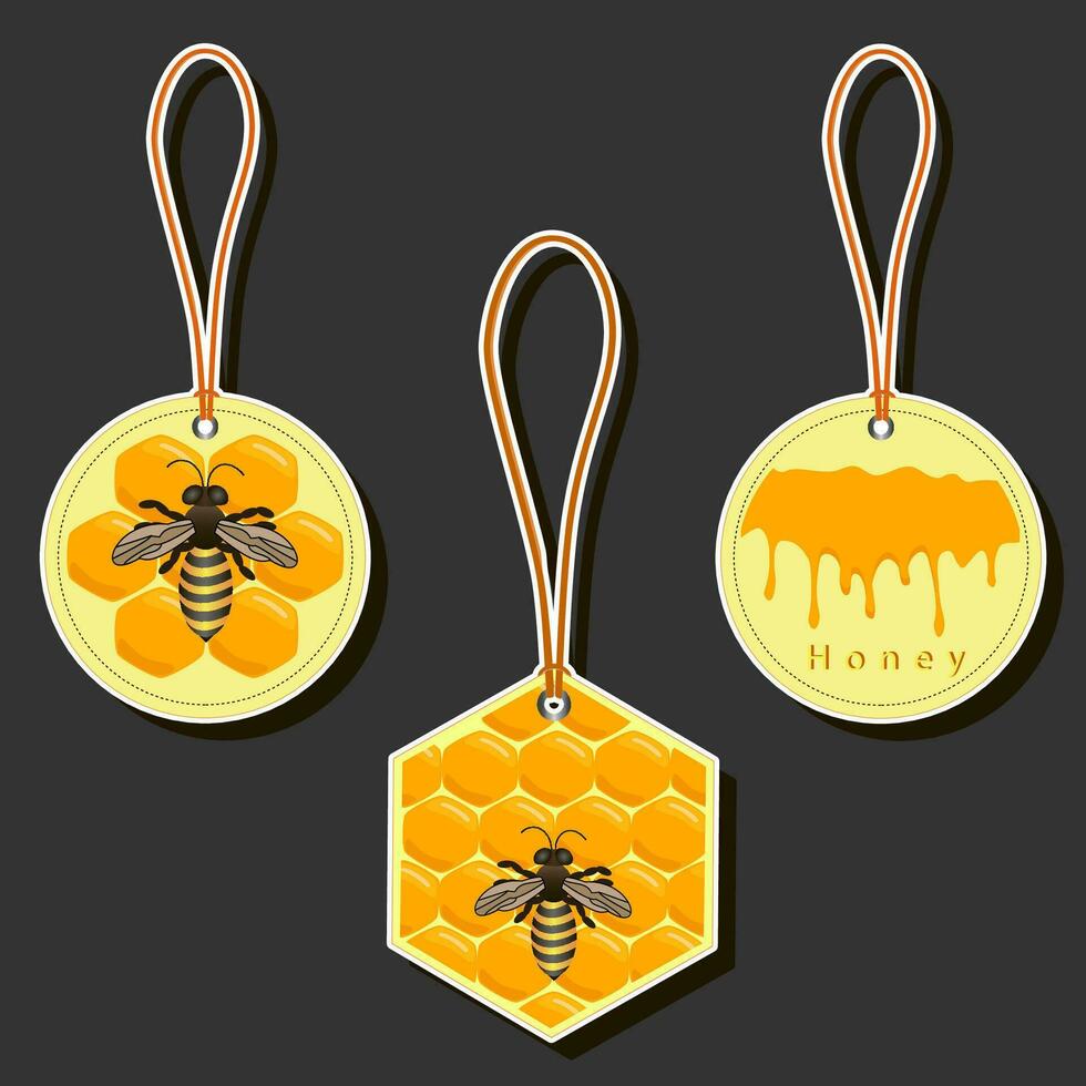 ilustração em tema para rótulo do açucarado fluindo baixa querida dentro favo de mel com abelha vetor
