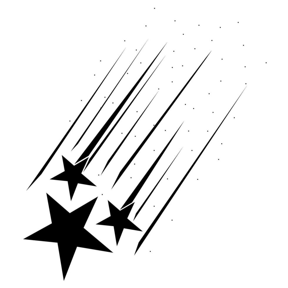 tiroteio Estrela silhueta com Preto velozes rastrear em branco fundo. adequado para logotipos sobre espaço objetos, meteoróides, cometas, asteróides. vetor ilustração