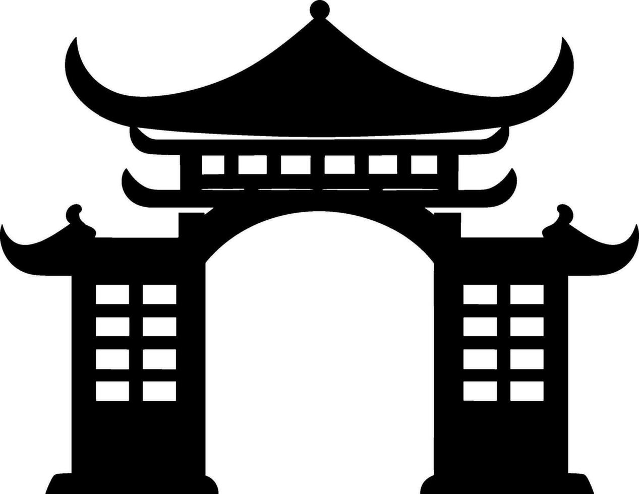 chinês portão ícone dentro a parque Preto silhueta. ai gerado ilustração. vetor