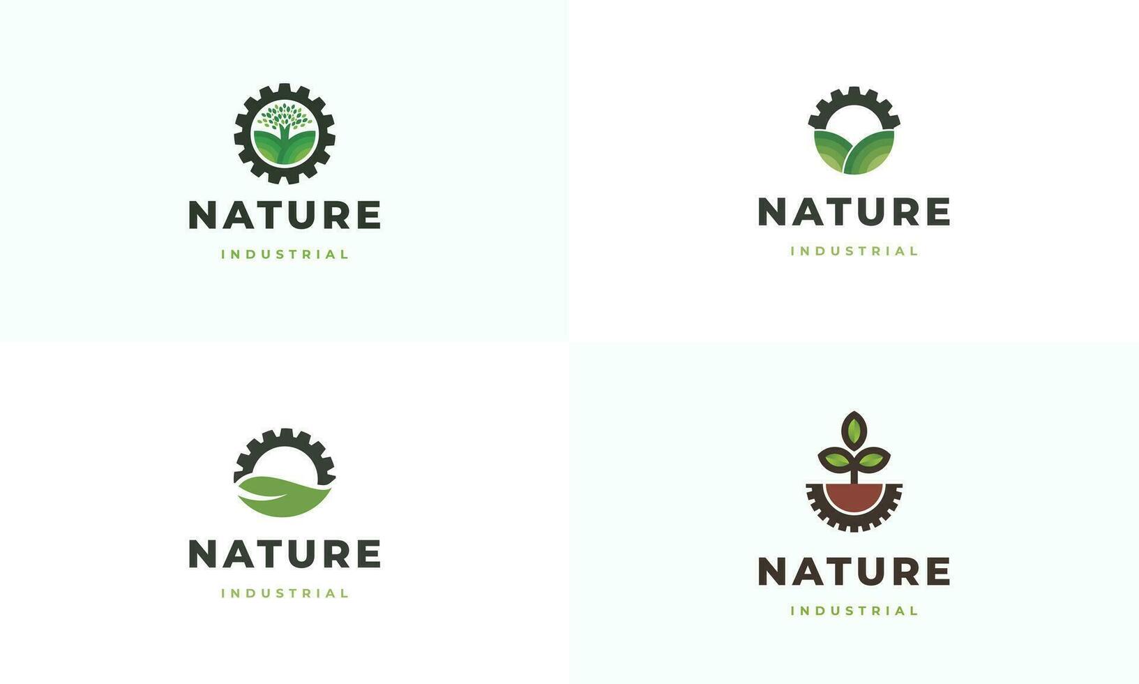 conjunto do natureza tecnologia logotipo, folha e engrenagem máquina logotipo Projeto moderno conceito vetor