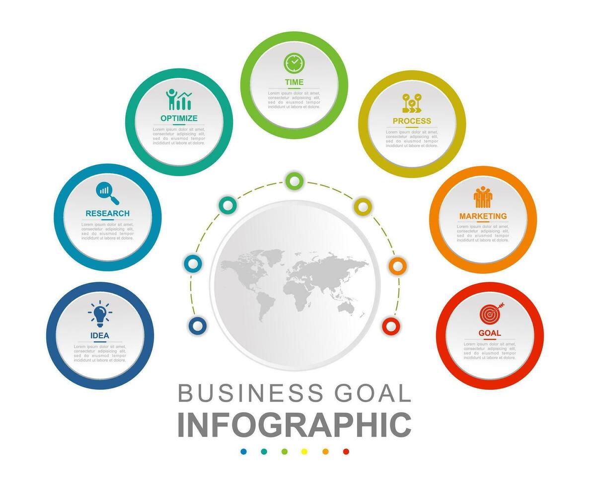 infográfico o negócio modelo. o negócio infográficos, estratégia, Linha do tempo, Projeto modelo ilustração com mundo mapa. conceito apresentação. vetor