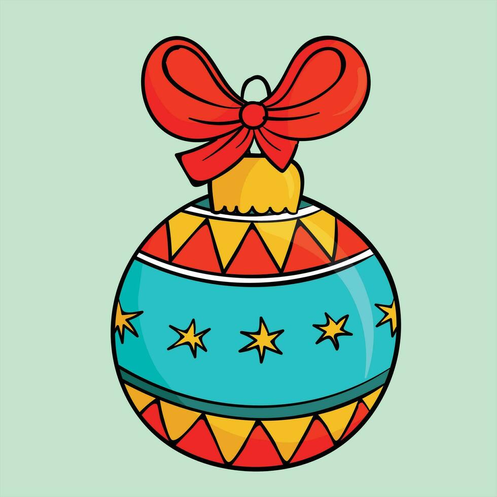 colorida Natal bola com uma vermelho arco, vermelho e dourado fogo de artifício bugiganga ícone, vermelho e dourado fogo de artifício bugiganga ícone vetor
