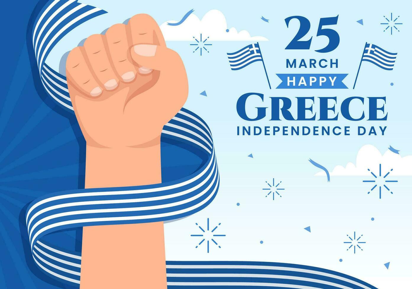 feliz Grécia independência dia vetor ilustração em marcha Dia 25 com grego bandeira e fita dentro nacional feriado plano desenho animado fundo Projeto