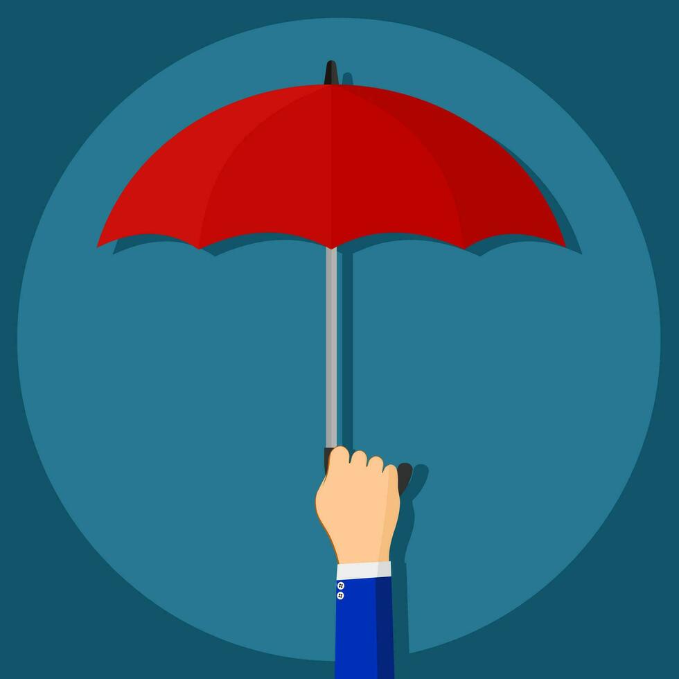 mão do homem de negocios aguarde vermelho guarda-chuva. o negócio conceito. vetor ilustração