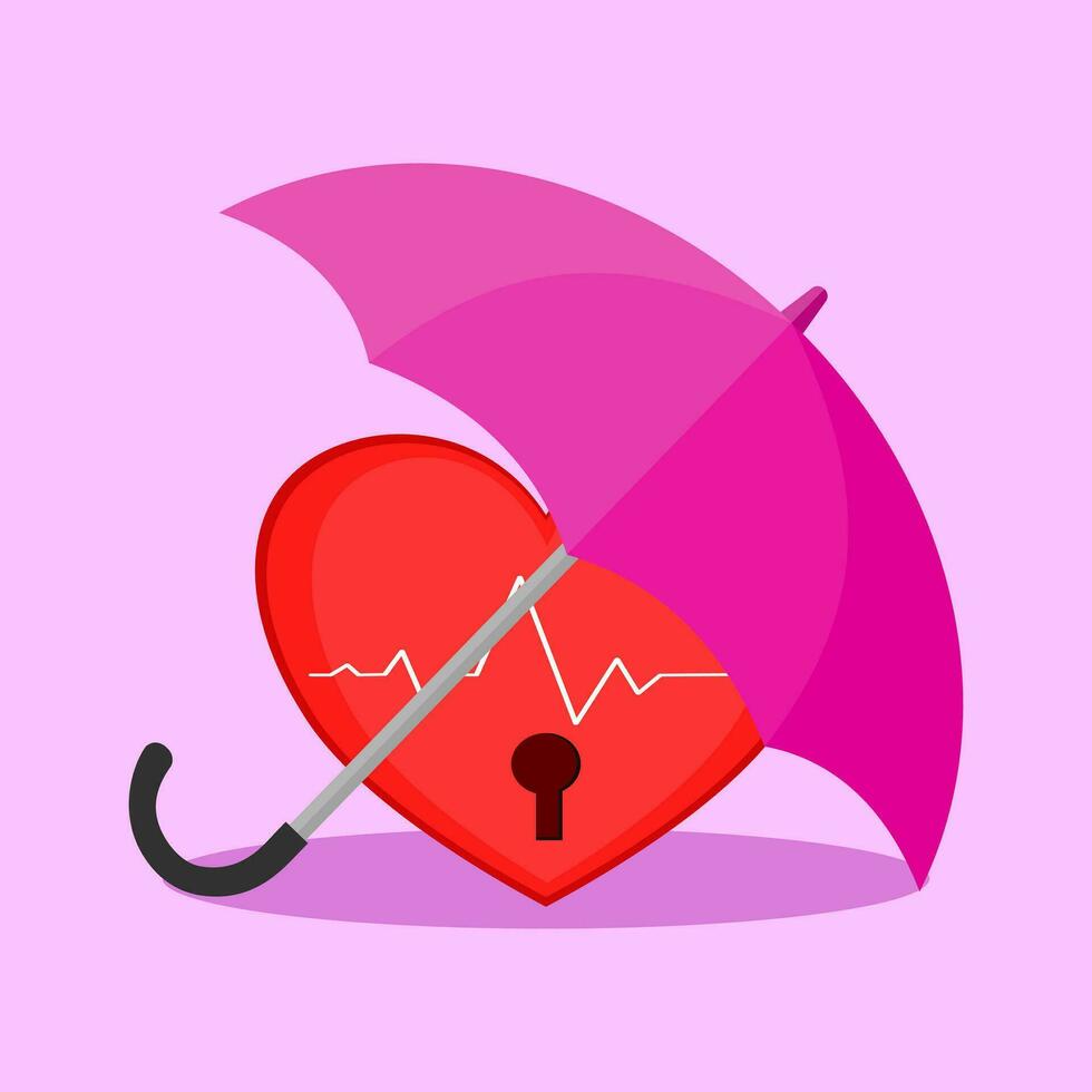 vermelho coração debaixo Rosa guarda-chuva. amor coração saúde e Paz proteção. ilustração vetor