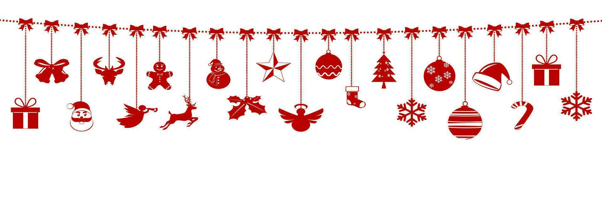 Natal enfeites suspensão corda vermelho isolado fundo. vetor ilustração