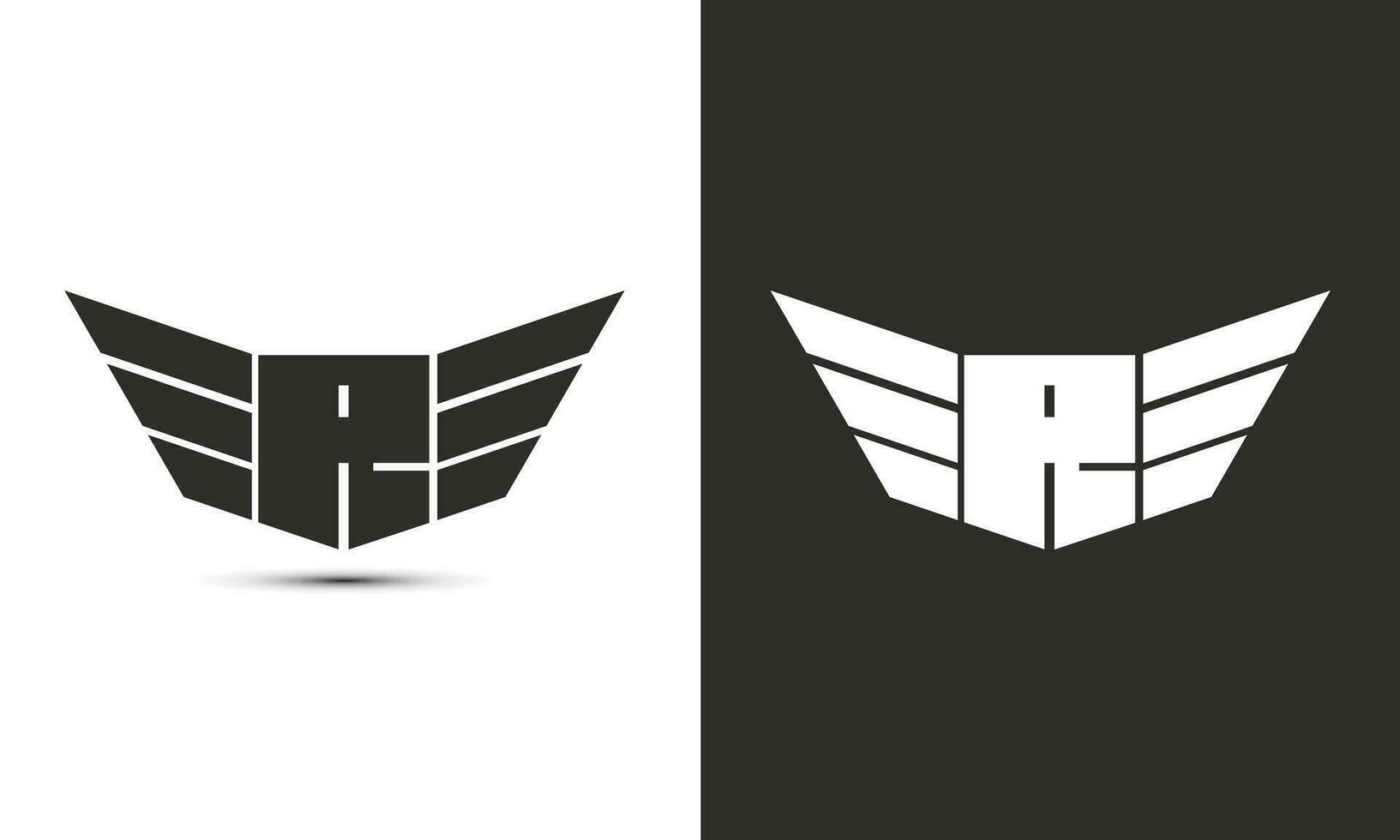 r logotipo dentro Preto e branco cor com asas e escudo vetor