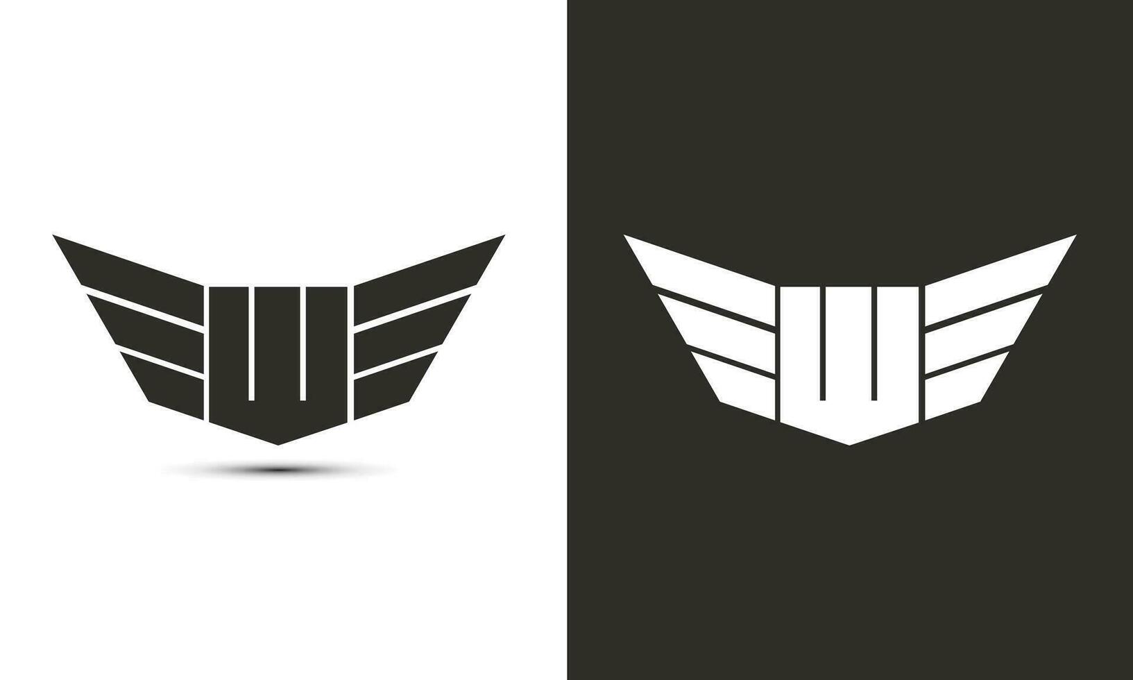W logotipo dentro Preto e branco cor com asas e escudo vetor