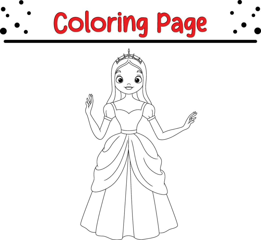 lindo Princesa coloração página para crianças vetor