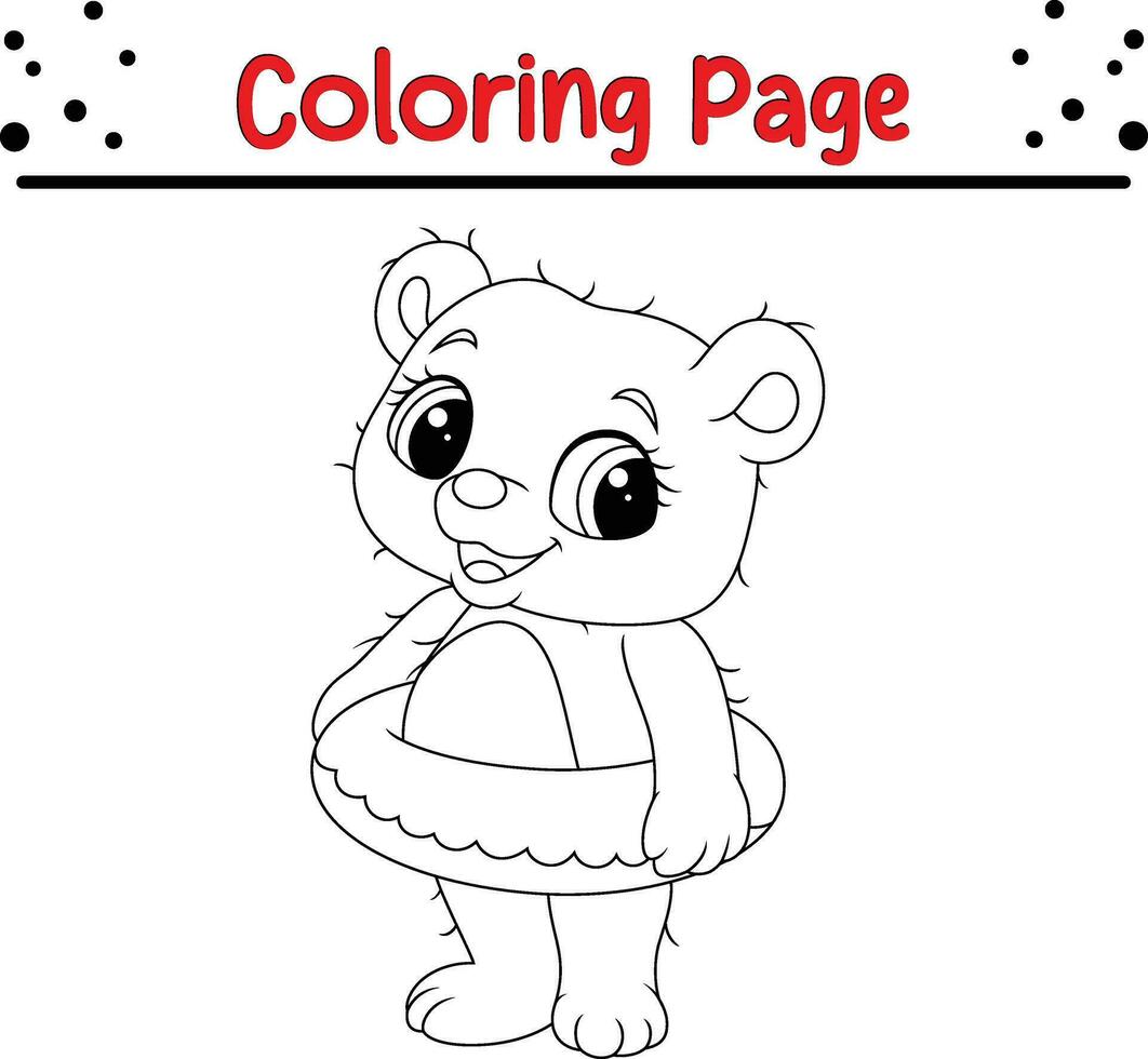 feliz bebê polar Urso com inflável anel coloração página vetor