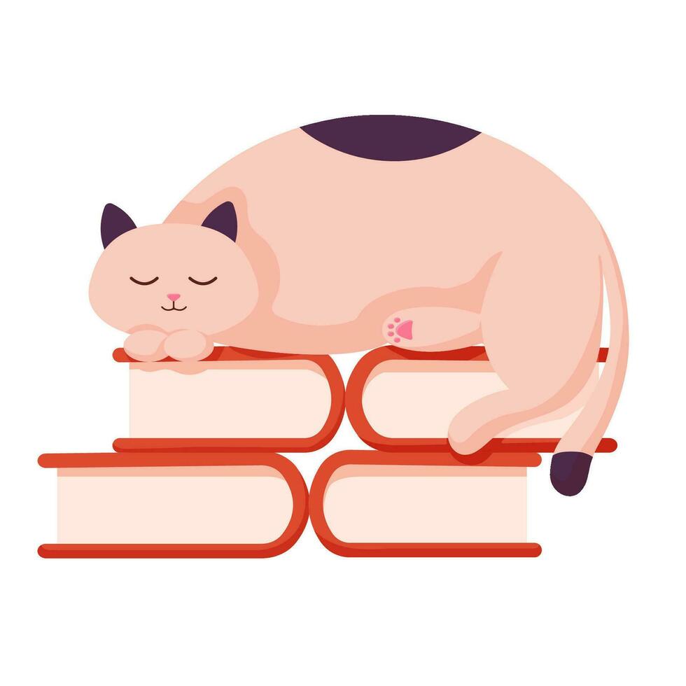 gato personagem dormindo em livros. vetor gatinho ícone, logotipo desenho animado plano ilustração Projeto.