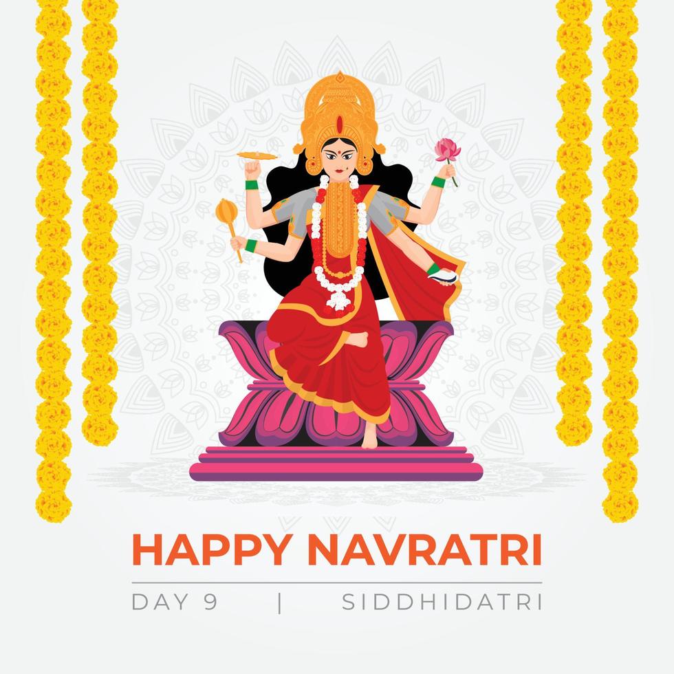 desejos felizes de navratri, arte conceitual de navratri, ilustração de 9 avatares da deusa durga, vetor siddhidatri