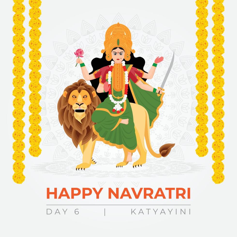 desejos navratri felizes, arte conceitual de navratri, ilustração de 9 avatares da deusa durga, katyayini devi vetor