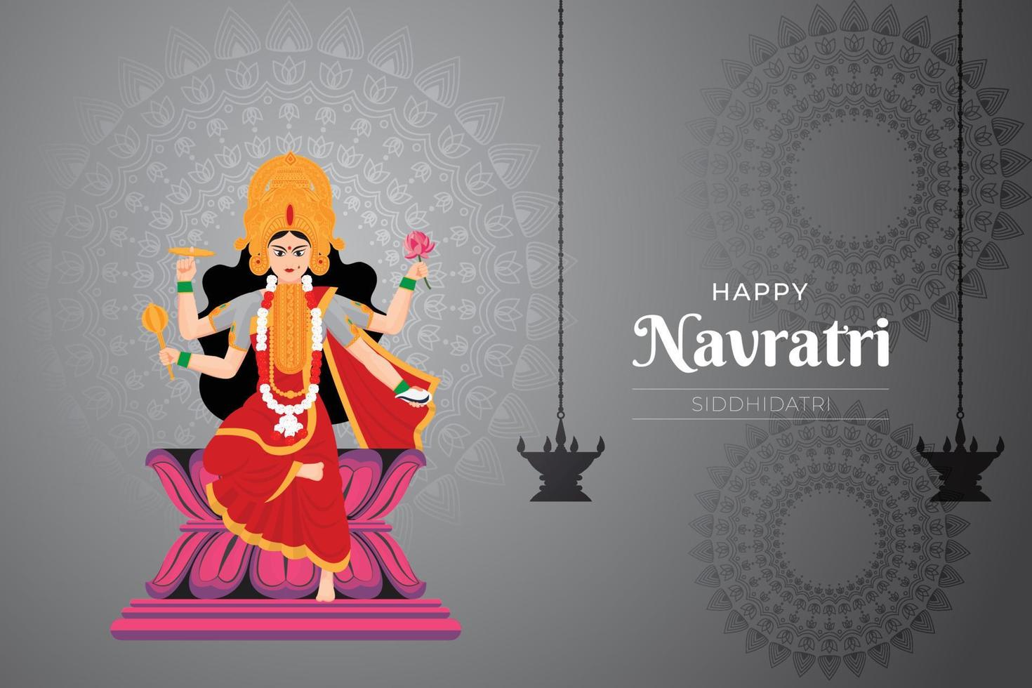 desejos felizes de navratri, arte conceitual de navratri, ilustração de 9 avatares da deusa durga, vetor siddhidatri