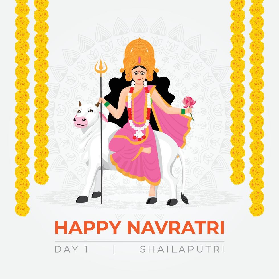 desejos felizes de navratri, arte conceitual de navratri, ilustração de 9 avatares da deusa durga, shailputri devi vetor