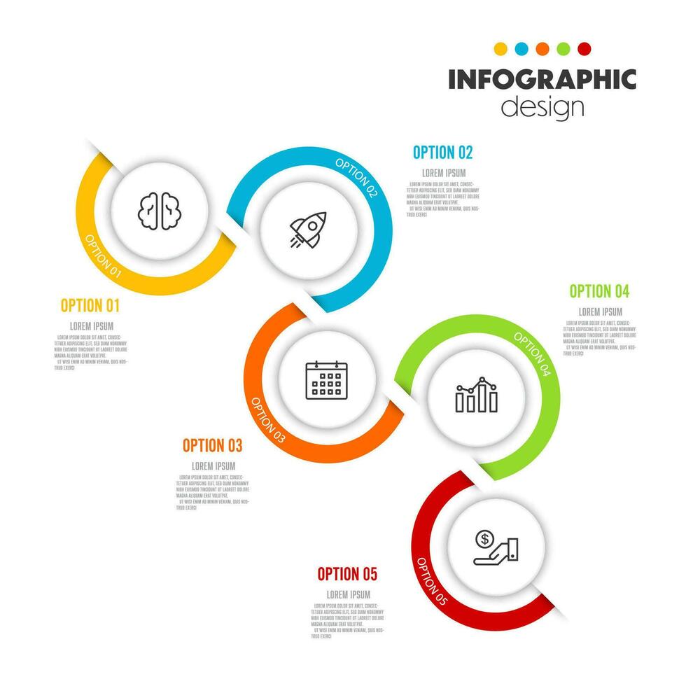 vetor círculo Linha do tempo infográficos modelo para apresentações 5 opção.