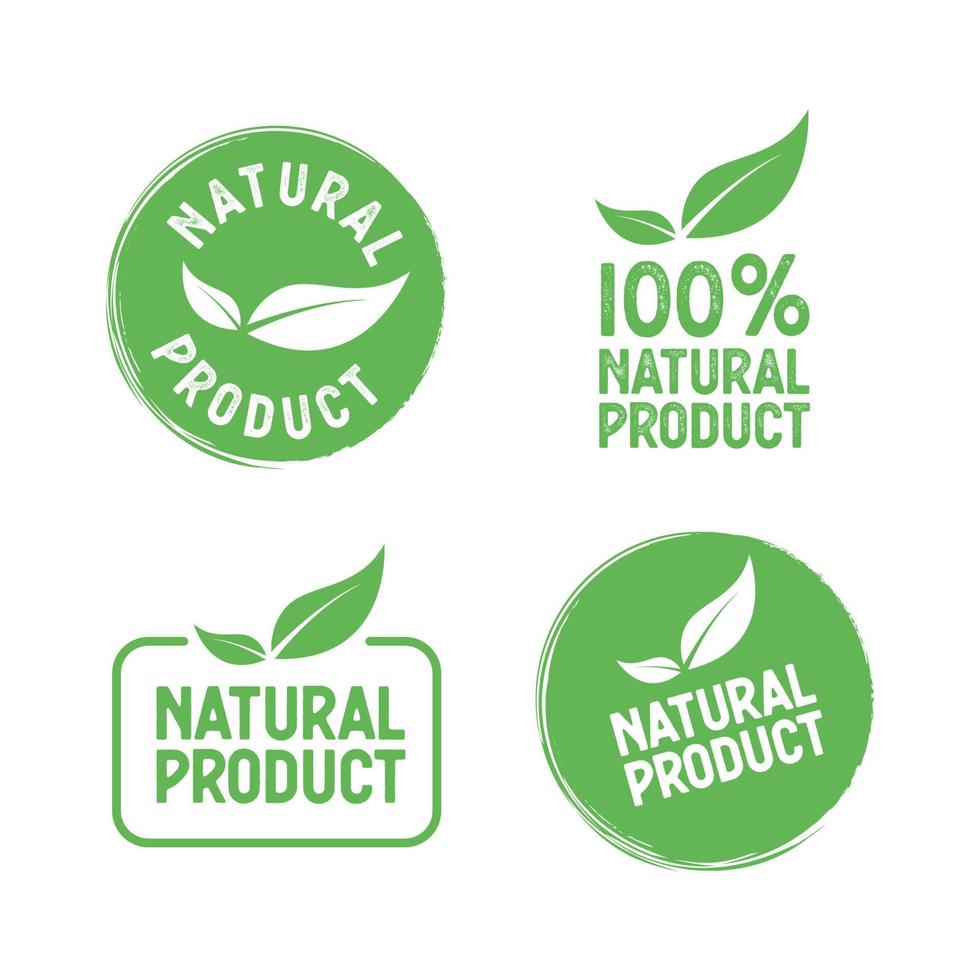 conjunto de selos de vetor com produto natural de folhas.
