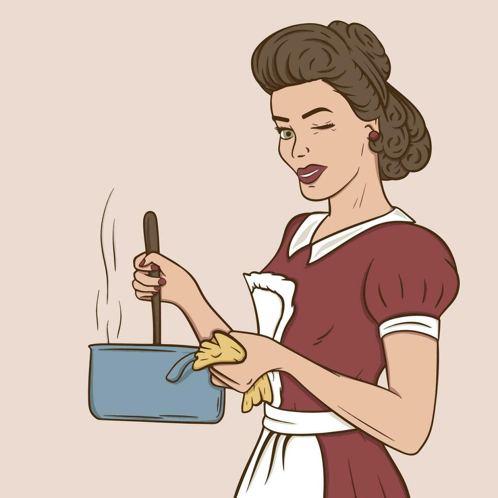 ilustração do retro cozinhando mulher vetor