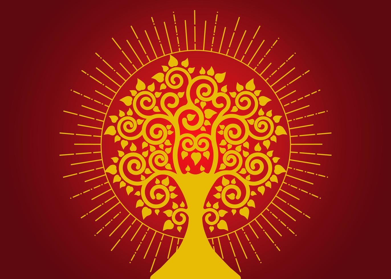 o modelo de logotipo de árvore bodhi, conceito de árvore da vida, árvore sagrada, ficus religiosa, ícone de silhueta do dia vesak, símbolo que usa budismo, vetor isolado em fundo vermelho