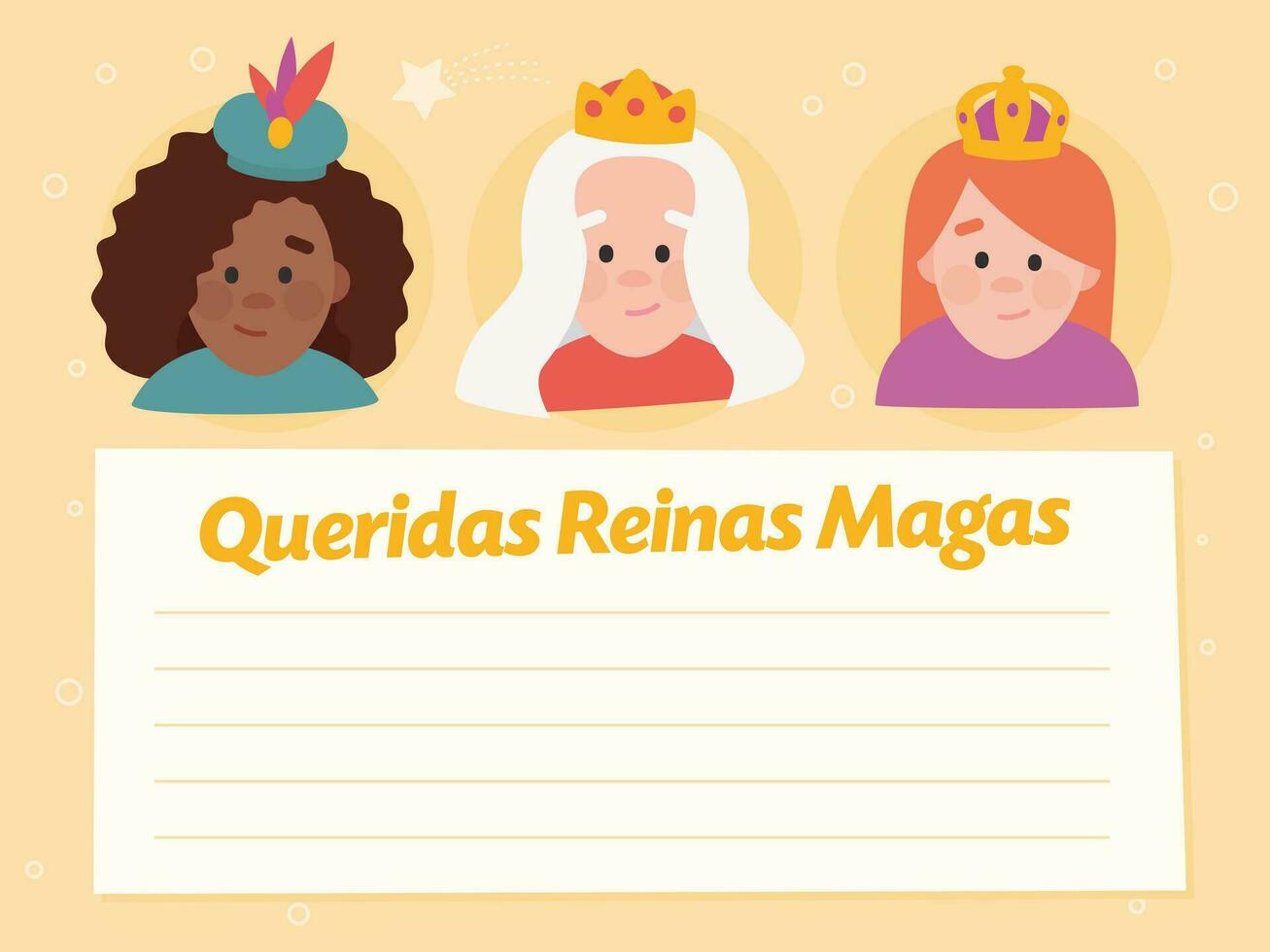 engraçado vetorizado carta. querida sensato mulheres, escrito dentro espanhol. rainhas do orientar vetores em amarelo fundo