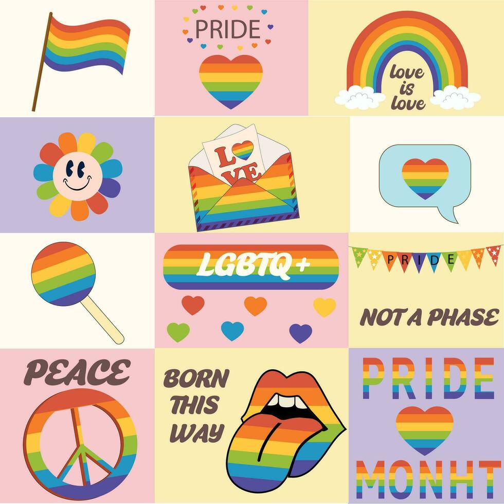 lgbt geométrico padronizar para cumprimento cartões, cartazes, invólucro, pacote papel. símbolo do a lgbt orgulho. arco Iris elementos. social meios de comunicação publicar, histórias, poster modelo com lgbt arco Iris bandeira. vetor